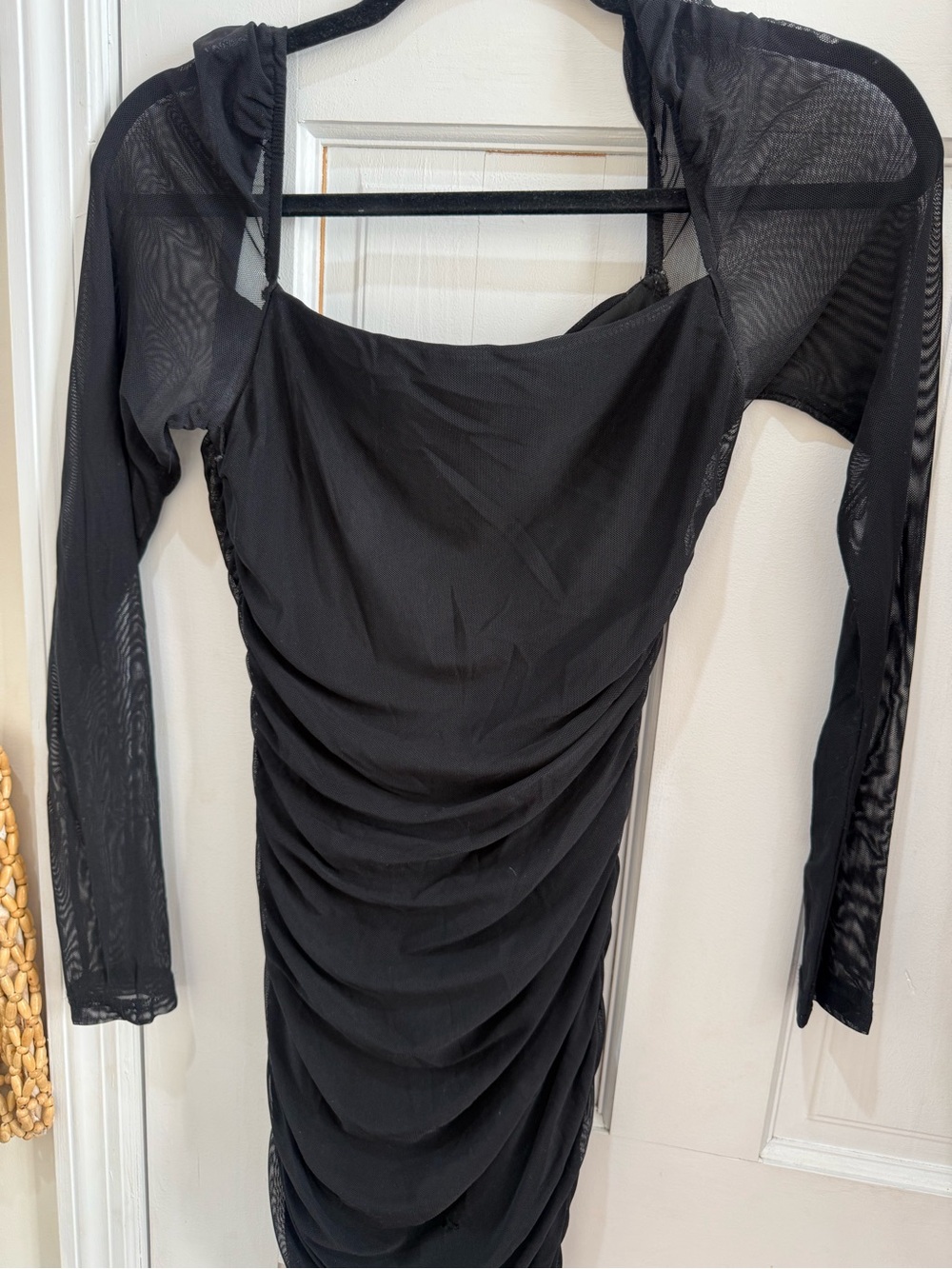 Princess Polly Black Ruched Mesh Long Sleeve Dress